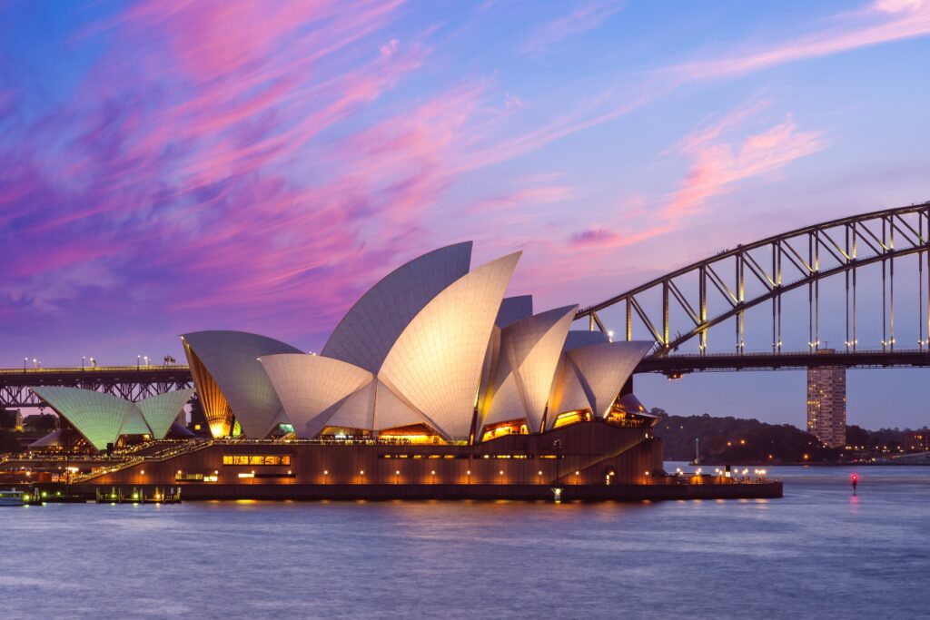 Sydney Opera House seen from Sydney Harbour, a highlight of some world cruise segments